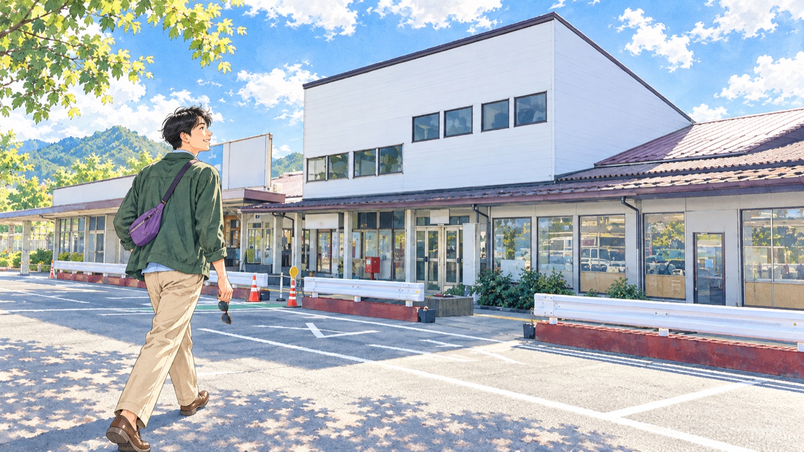 小諸駅を訪ねる男性のイラスト