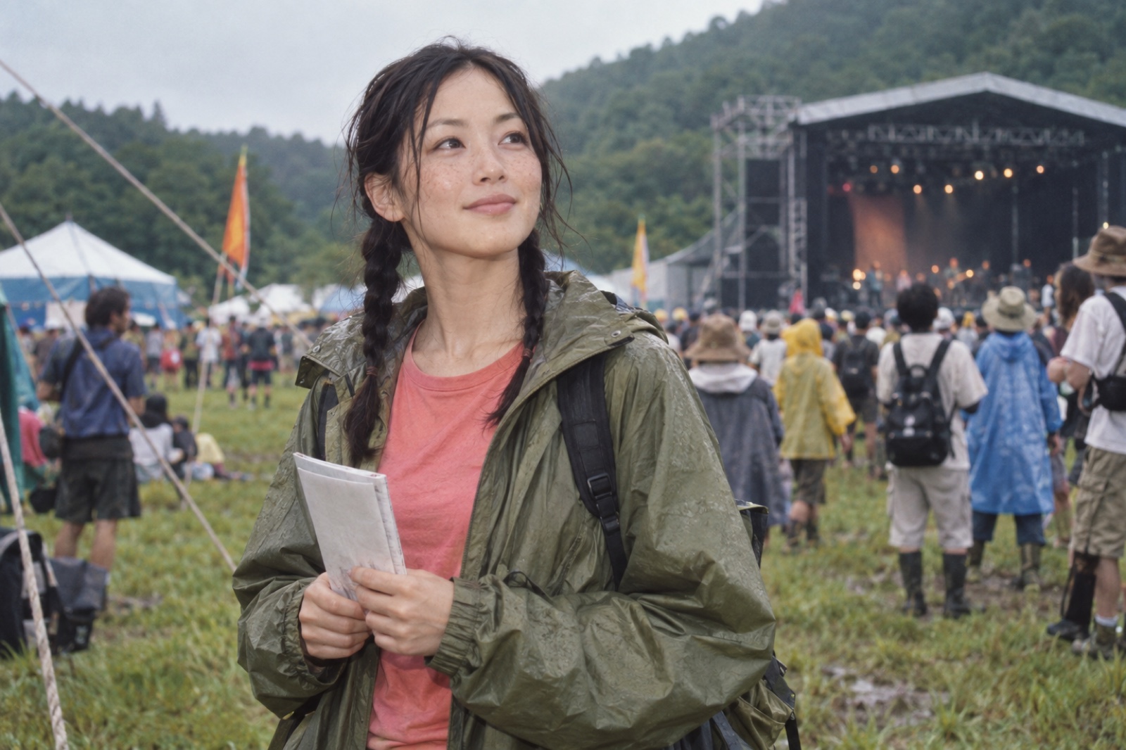 野外音楽フェスティバルに参加する1997年の女性