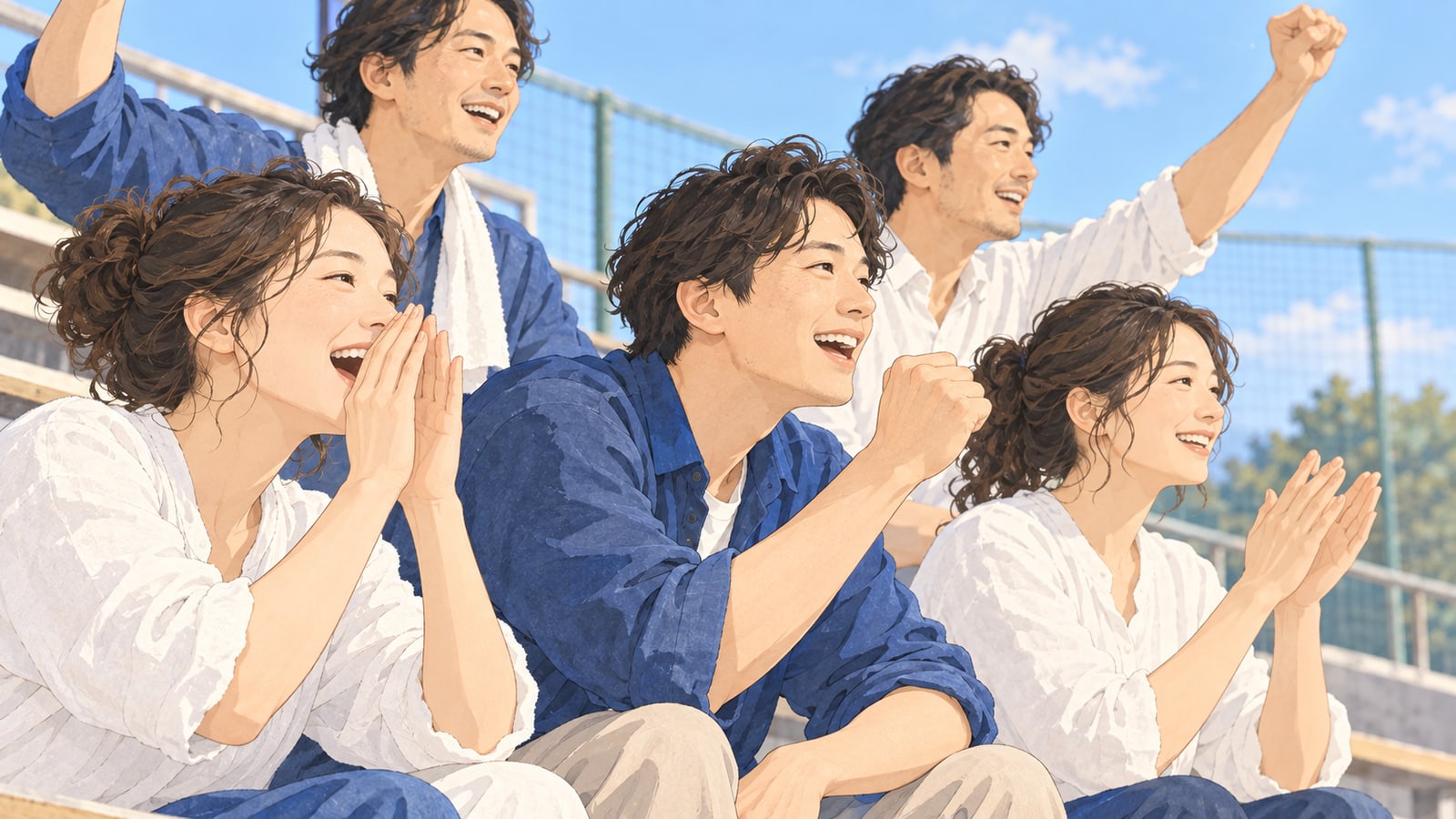 野球の国際試合を応援する2009年の人々のイラスト