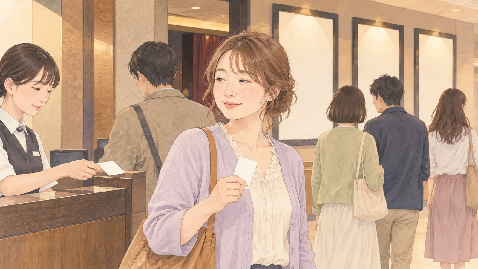 映画館の上映を待つ2009年の観客のイラスト