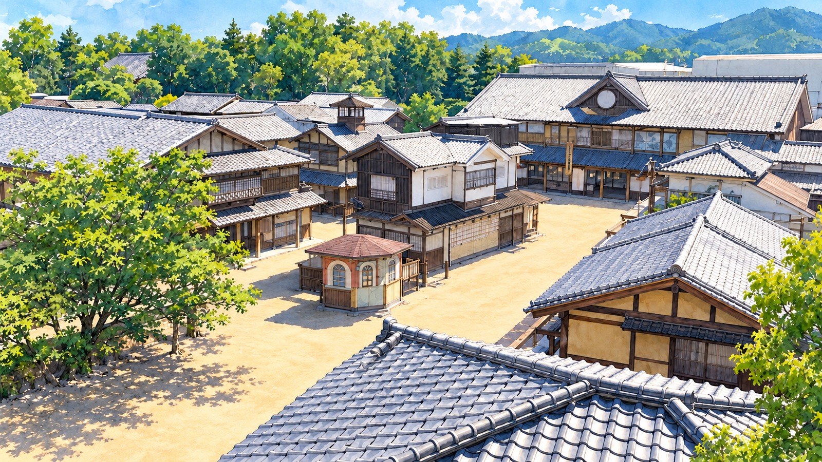 東映太秦映画村の時代劇オープンセットの町並み