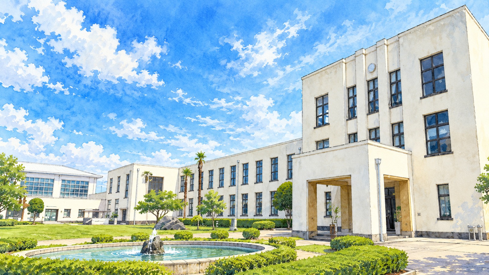 豊郷小学校旧校舎群の白亜の校舎外観