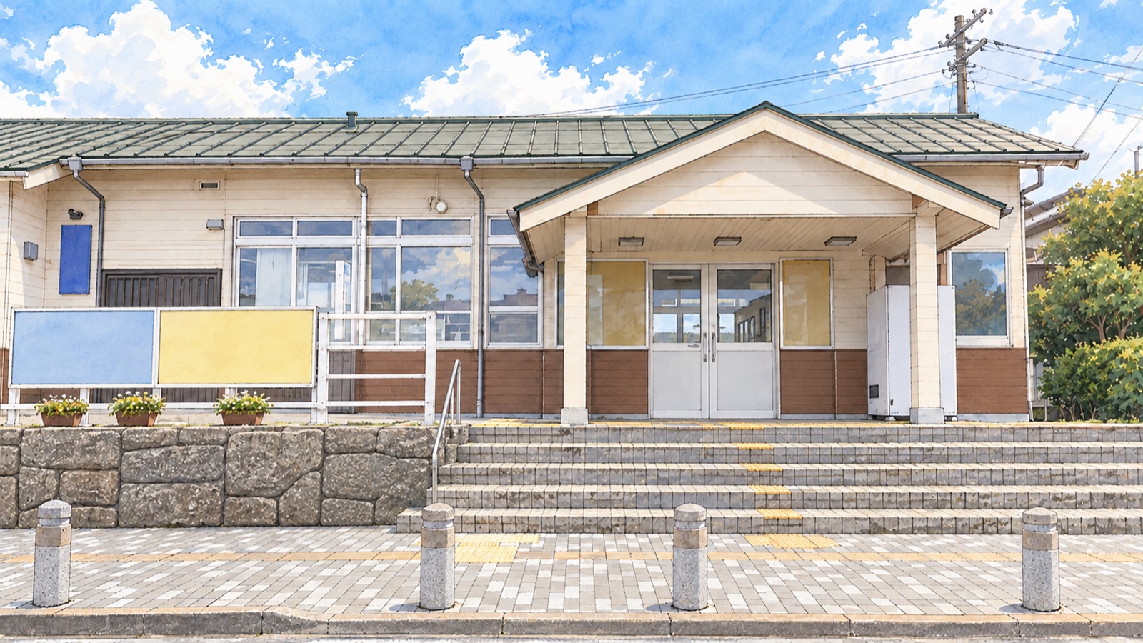 Illustration of the exterior of Yura Station