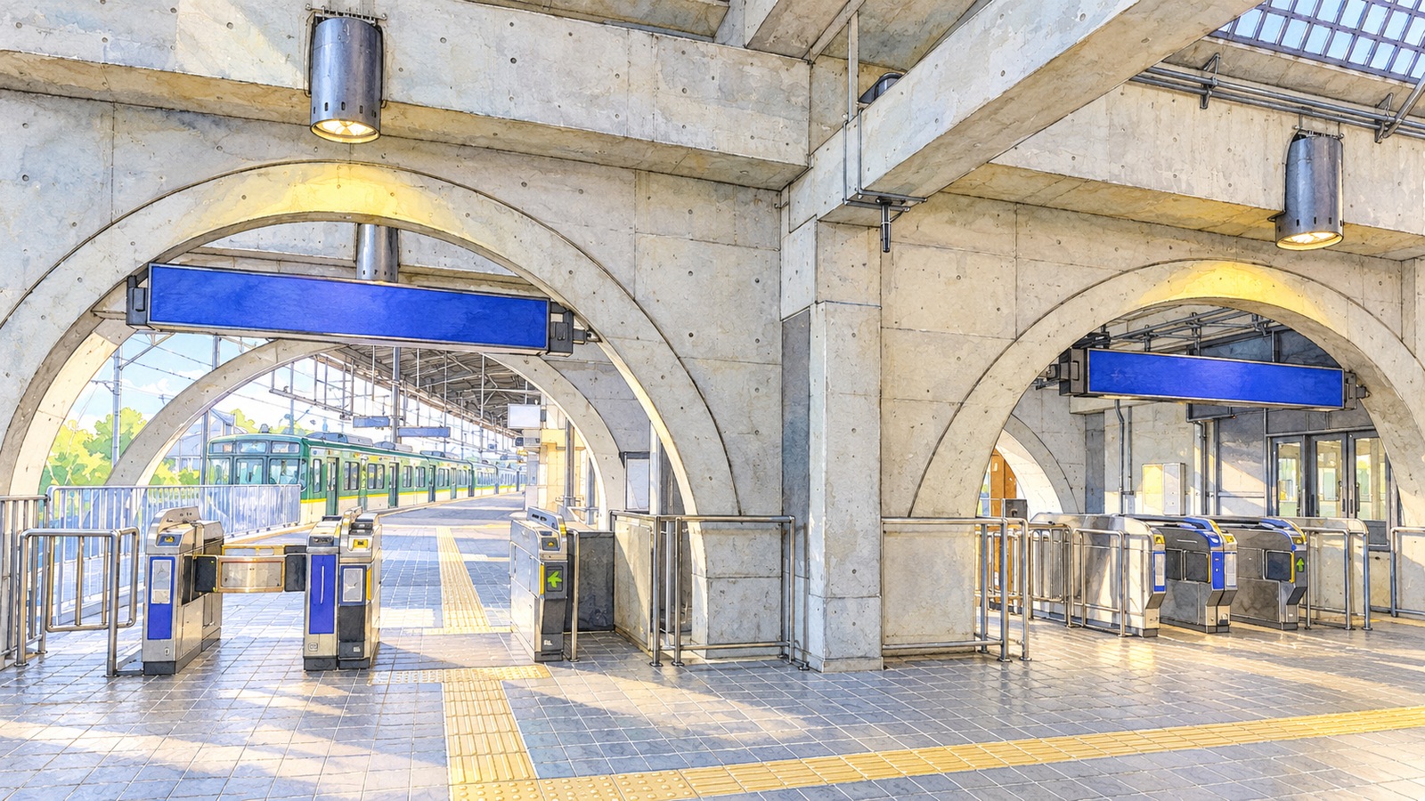 京阪宇治駅の公開改札前にあるコンクリートのアーチ