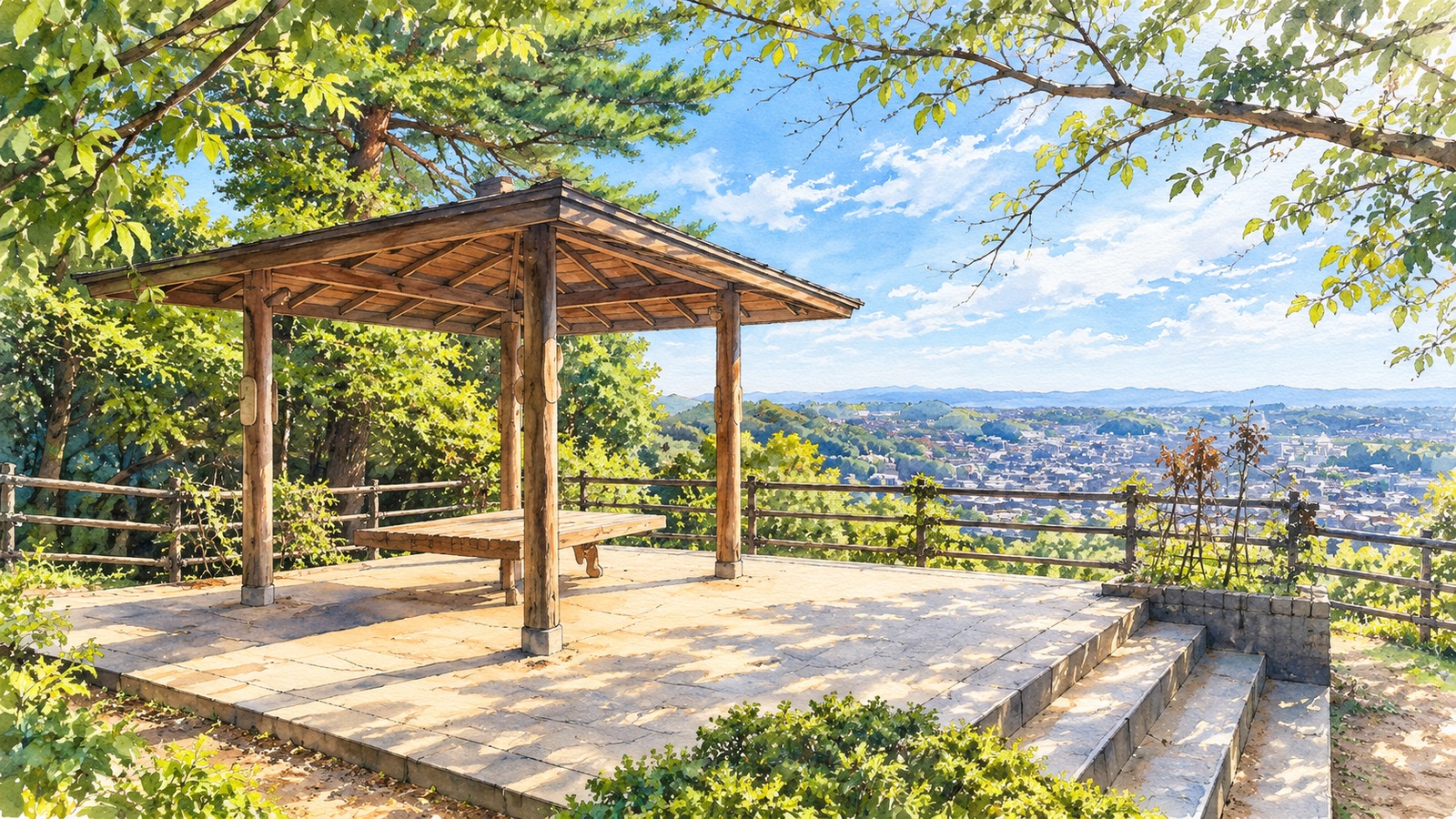 昼の大吉山展望台から望む宇治の街並み