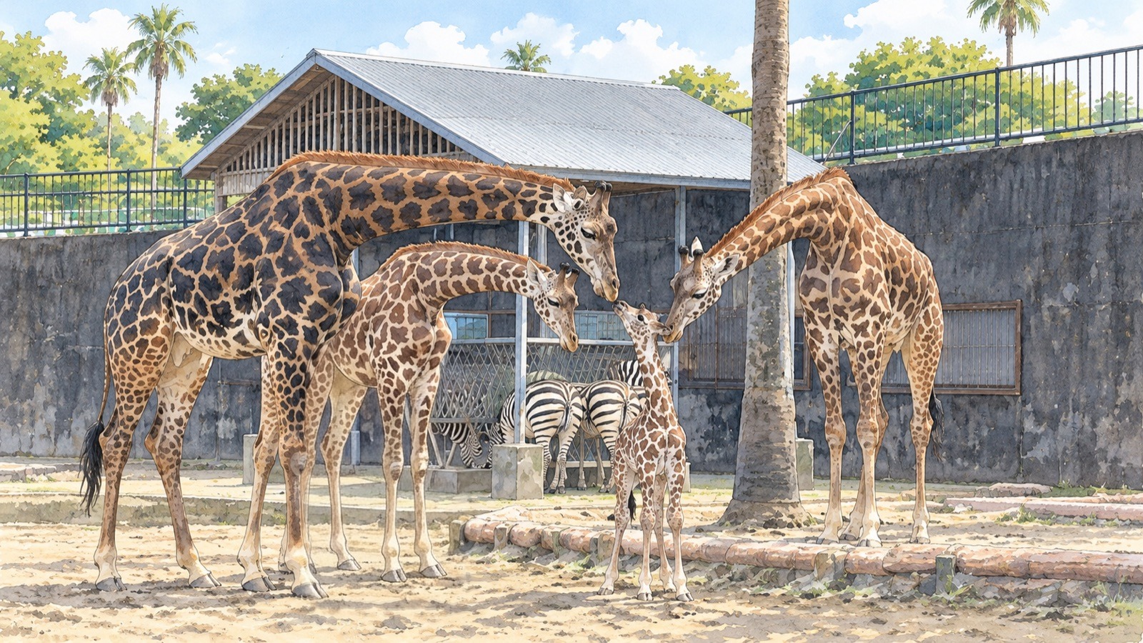 フェニックス自然動物園のキリンとシマウマのイラスト