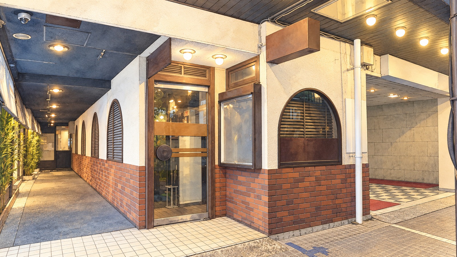 宮崎のグリル爛漫の店舗外観を眺めるイラスト