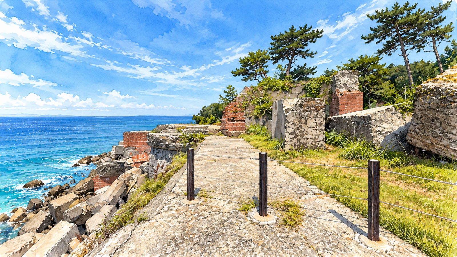 海を望む友ヶ島第2砲台跡の公開通路
