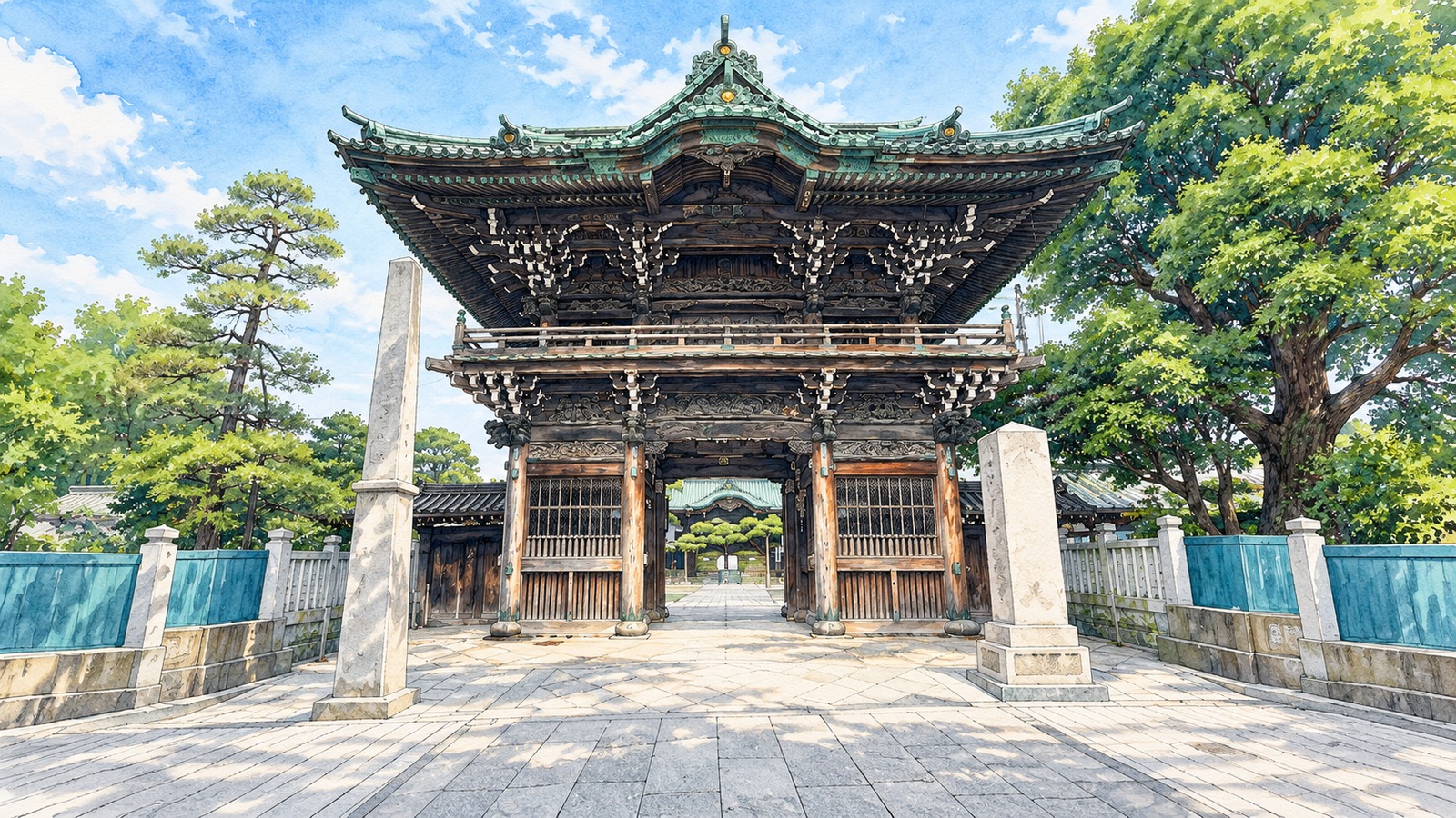 柴又帝釈天の二天門と参道