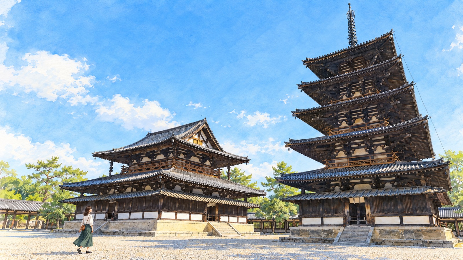 法隆寺の金堂と五重塔
